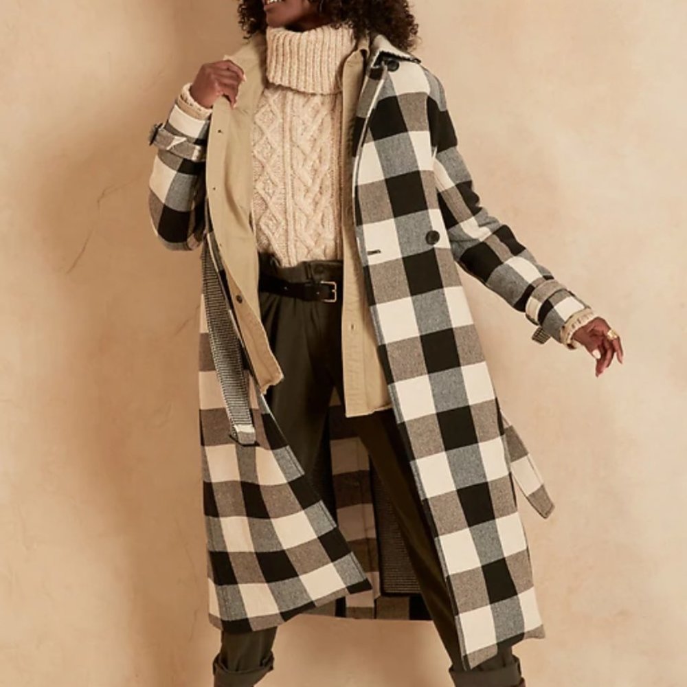 Banana Republic Plaid Italian Double Faced Trench Coat